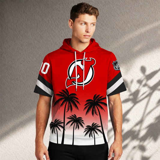 PREMIUM NHL X NJD Short Sleeve Hoodie T-Shirt FOR SUMMER HOLIDAY NDT VHM 160526