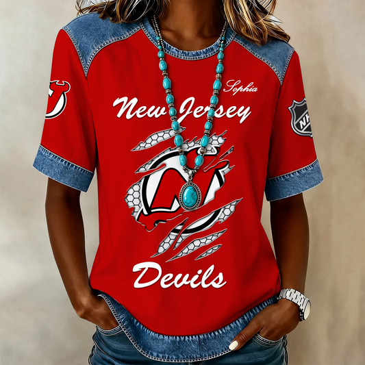 PREMIUM NHL X NJD Women Retro T Shirt Custom Name Limited Edition NDT VHM 190526