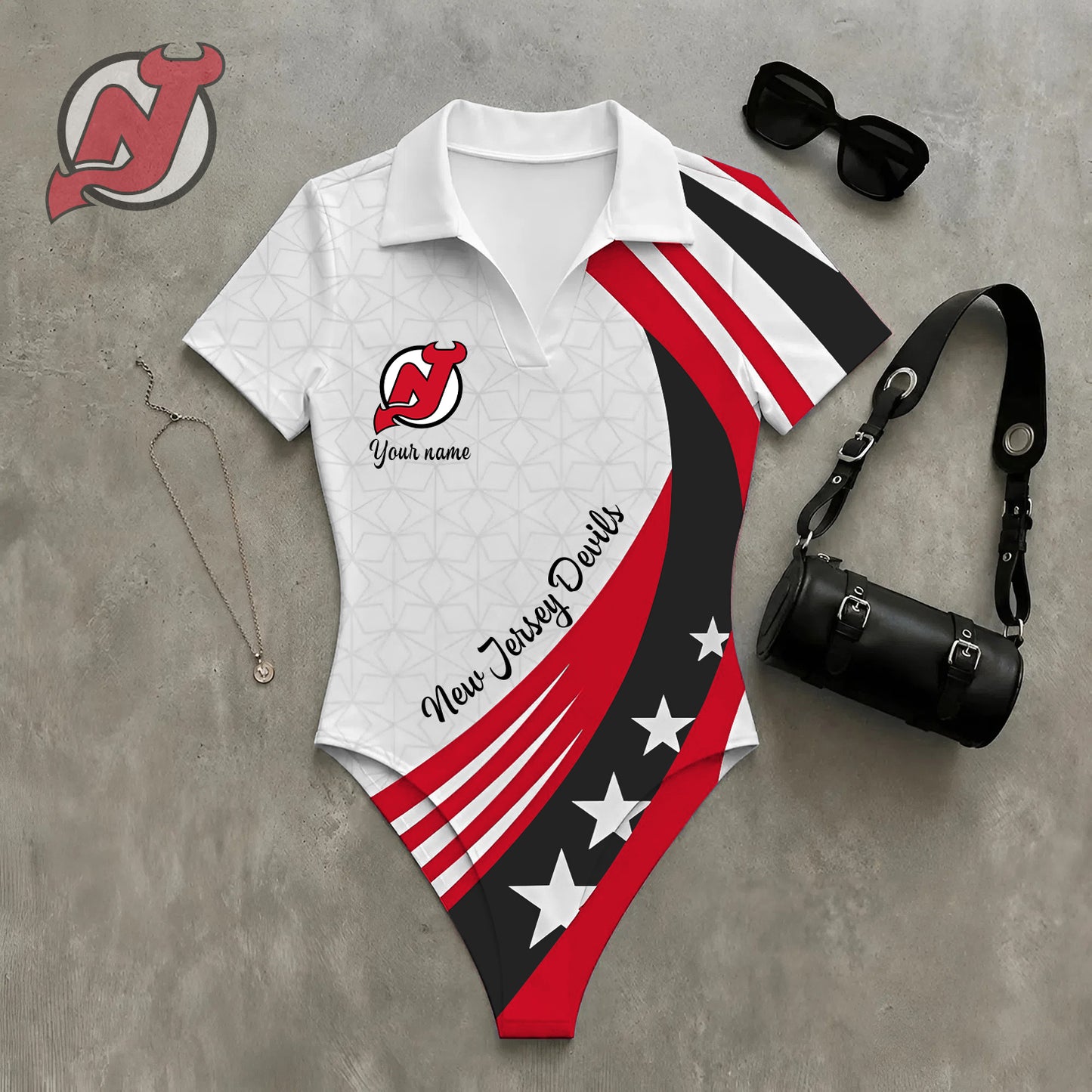 PREMIUM NHL X NJD Women‘s Slim-Fit V-Neck Polo Bodysuit NDT NHM 270526