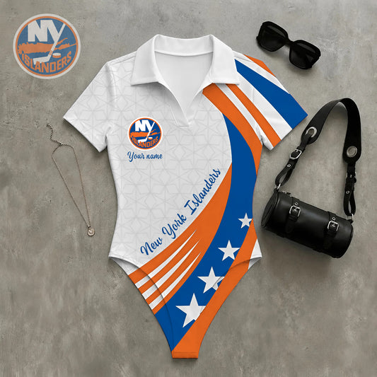 PREMIUM NHL X NYI Women‘s Slim-Fit V-Neck Polo Bodysuit NDT NHM 270526