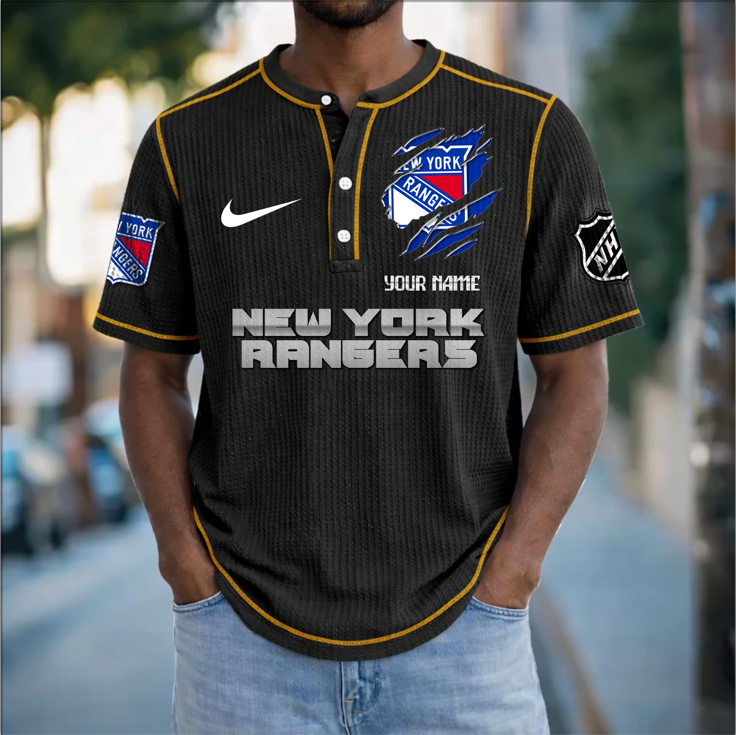 PREMIUM NHL X NYR Crew neck button Henry Shirt Limited Editions NDT VHM 20426