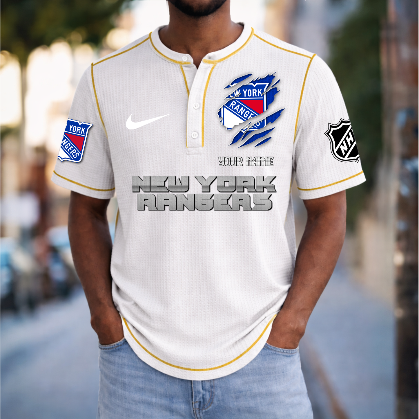 PREMIUM NHL X NYR Crew neck button Henry Shirt Limited Editions NDT VHM 20426