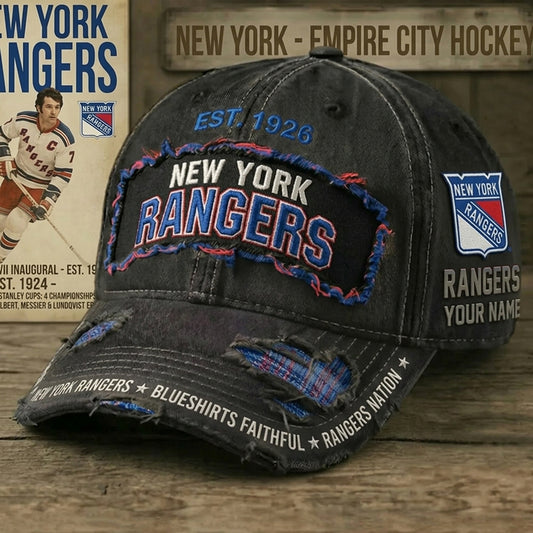 PREMIUM NHL X NYR Denim Washed Custom Name HAT NDT NHM 050526
