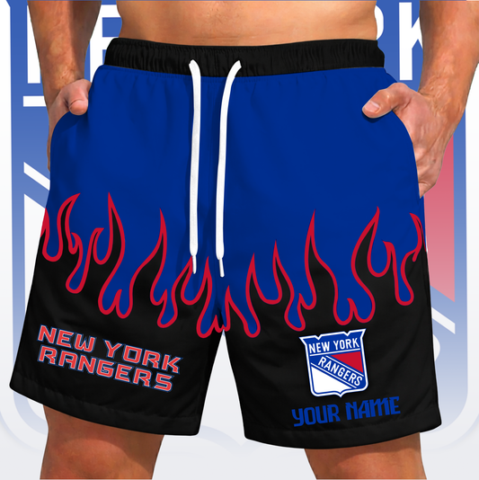 PREMIUM NHL X NYR  Fire  Flame Short Pants Custom Name Limited Edition NDT VHM 200426