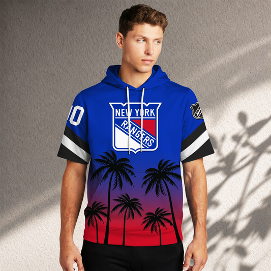 PREMIUM NHL X NYR Short Sleeve Hoodie T-Shirt FOR SUMMER HOLIDAY NDT VHM 160526