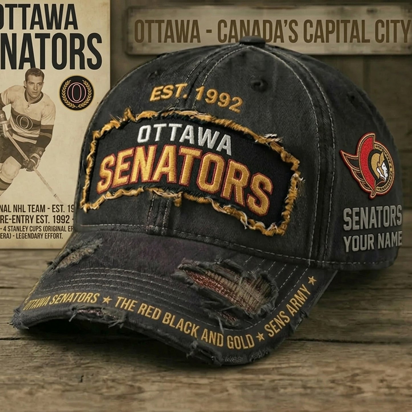 PREMIUM NHL X OS Denim Washed Custom Name HAT NDT NHM 050526