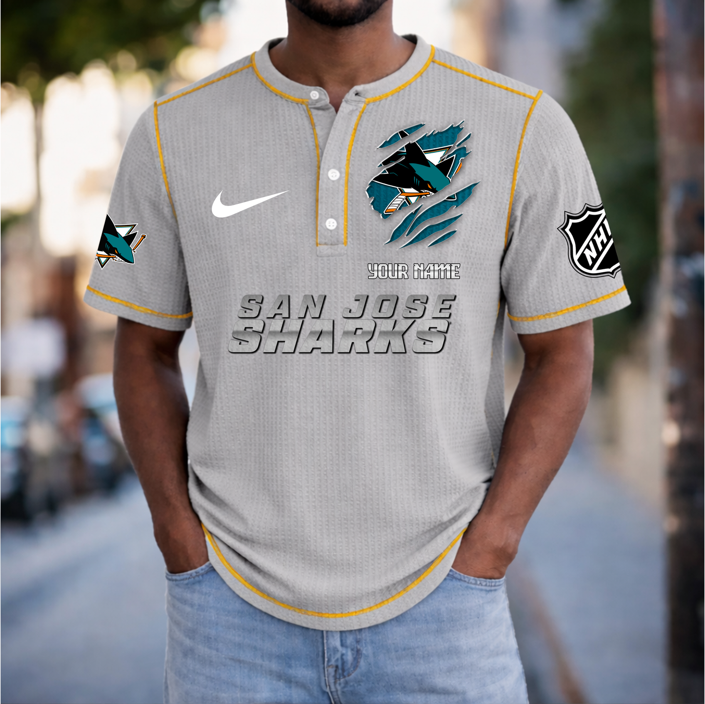PREMIUM NHL X SJS Crew neck button Henry Shirt Limited Editions NDT VHM 20426
