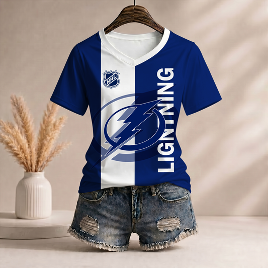 PREMIUM NHL X TBL Women’s Casual Loose Stripe V-Neck T-Shirt NDT VHM 290526