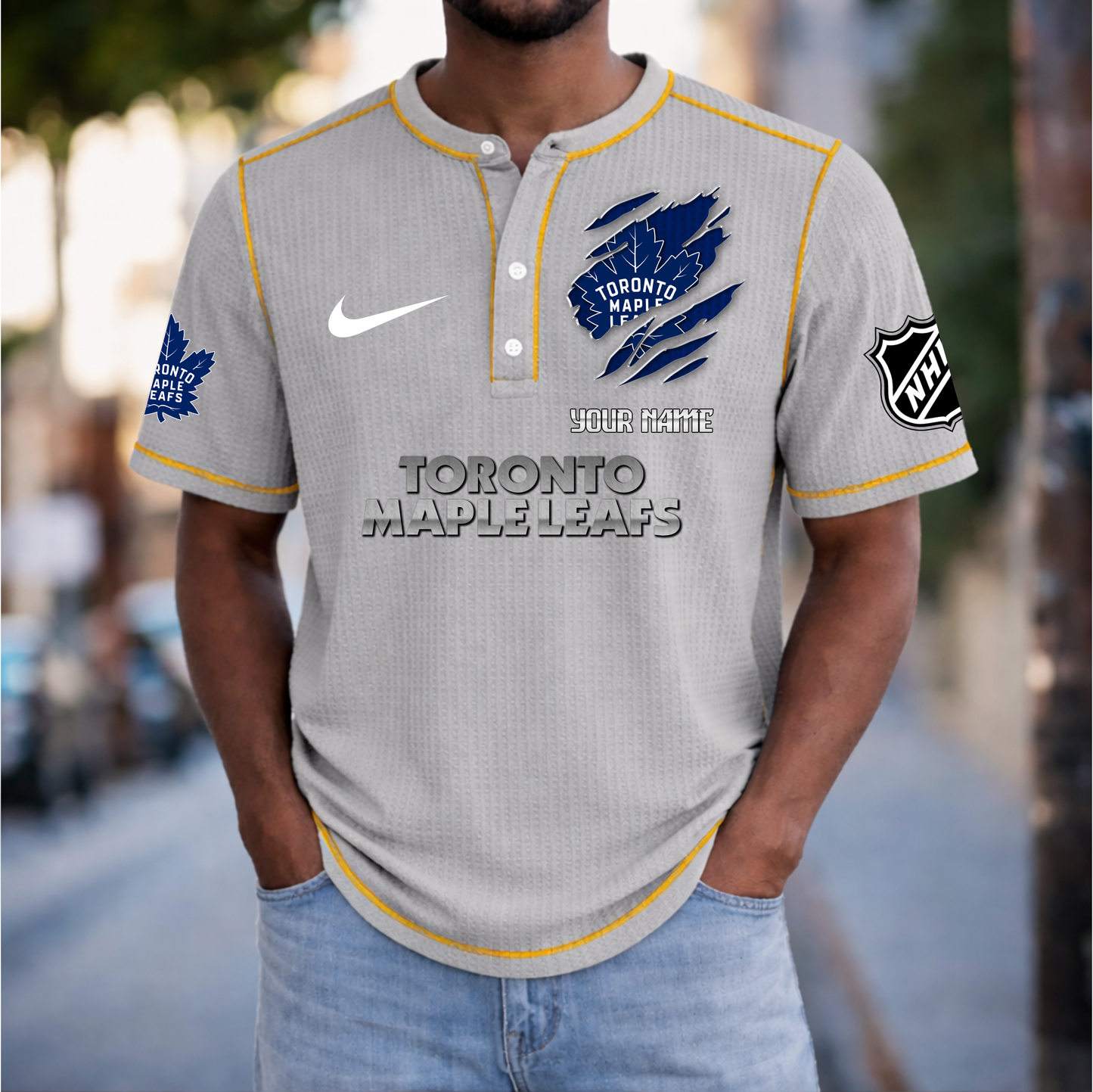 PREMIUM NHL X TML Crew neck button Henry Shirt Limited Editions NDT VHM 20426