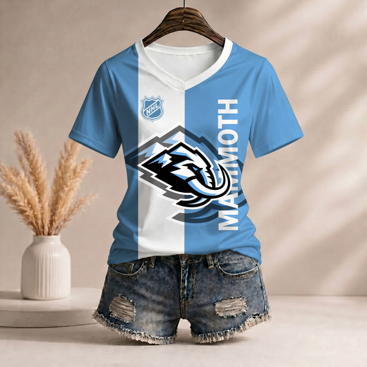 PREMIUM NHL X UM Women’s Casual Loose Stripe V-Neck T-Shirt NDT VHM 290526