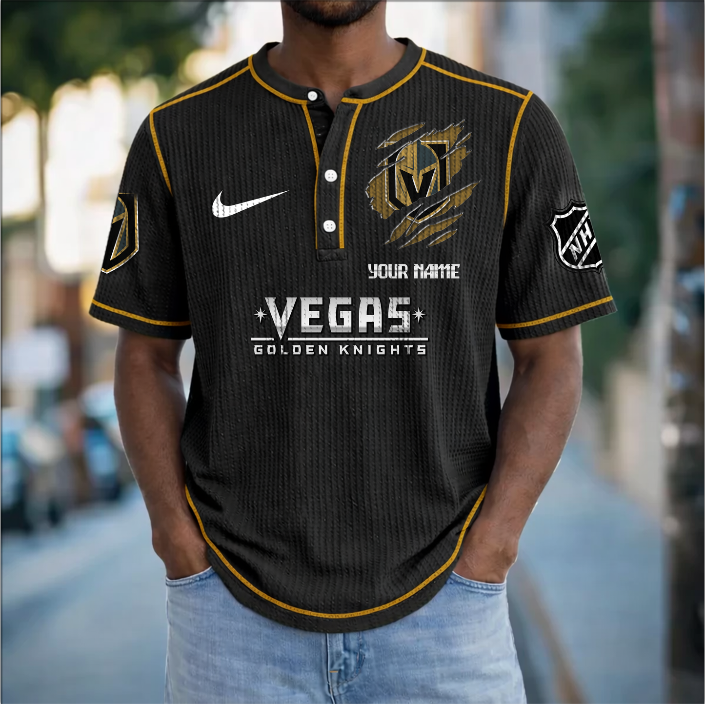 PREMIUM NHL X VGK Crew neck button Henry Shirt Limited Editions NDT VHM 20426