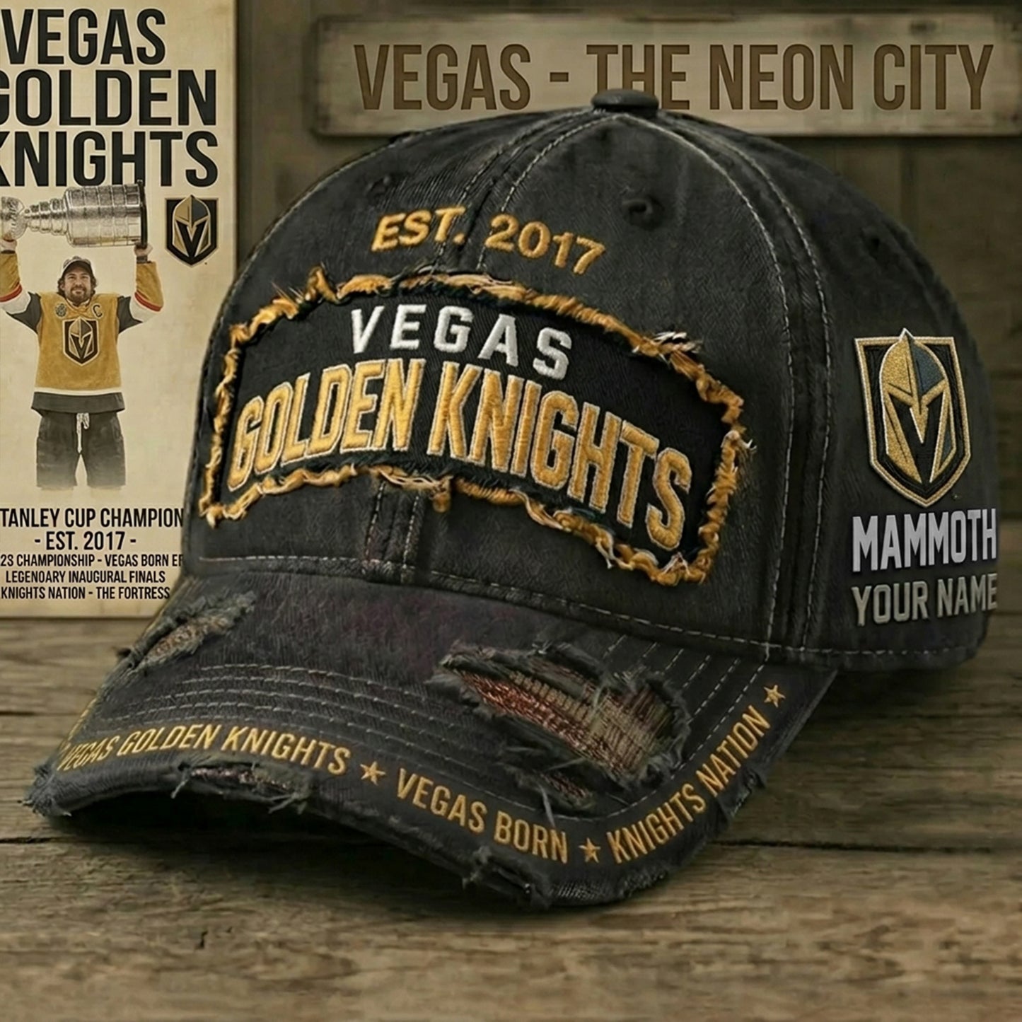 PREMIUM NHL X VGK Denim Washed Custom Name HAT NDT NHM 050526