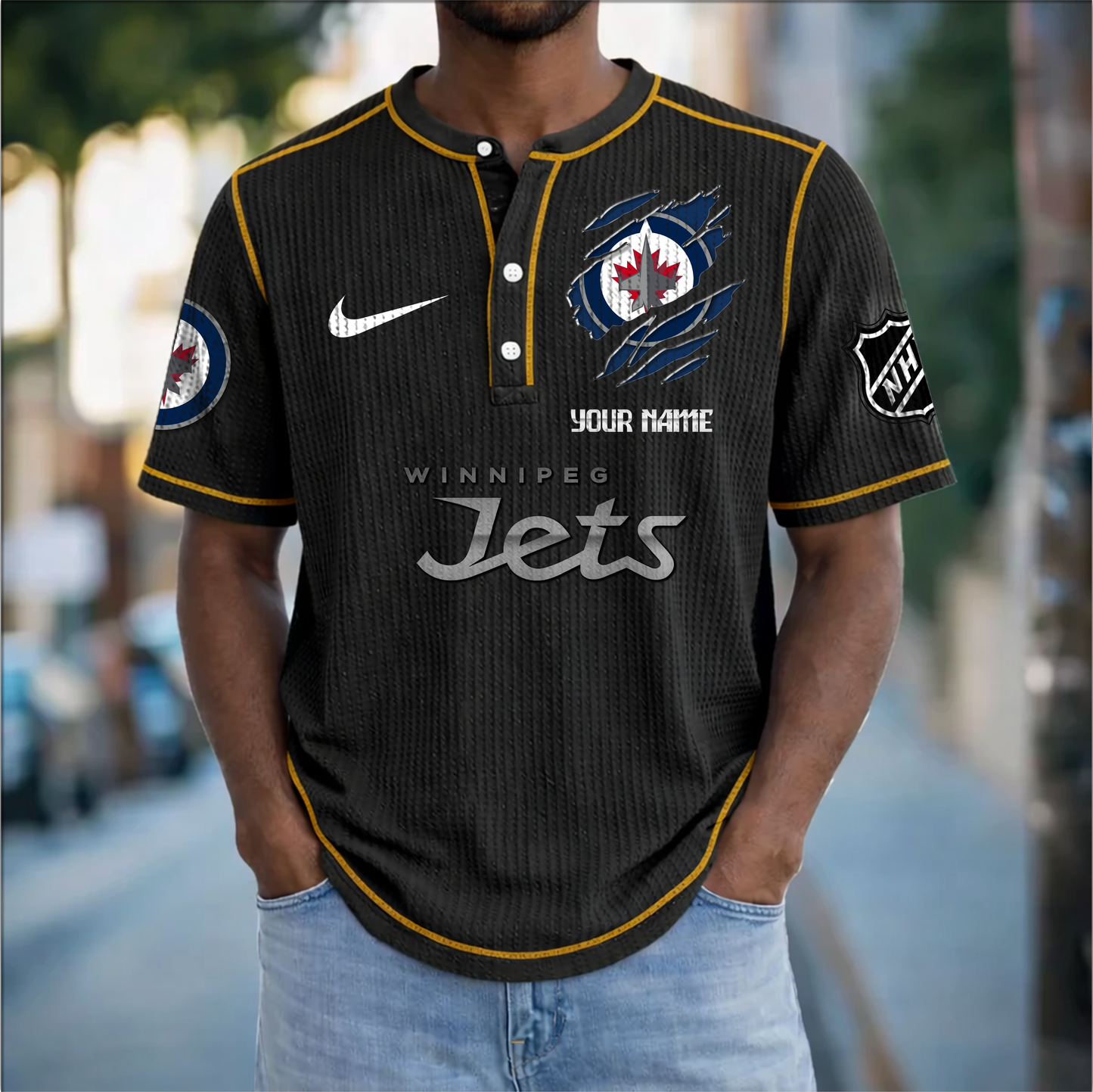 PREMIUM NHL X WJ Crew neck button Henry Shirt Limited Editions NDT VHM 20426