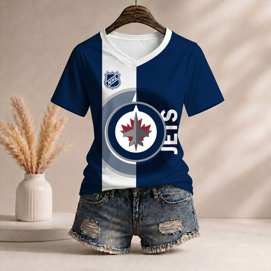 PREMIUM NHL X WJ Women’s Casual Loose Stripe V-Neck T-Shirt NDT VHM 290526