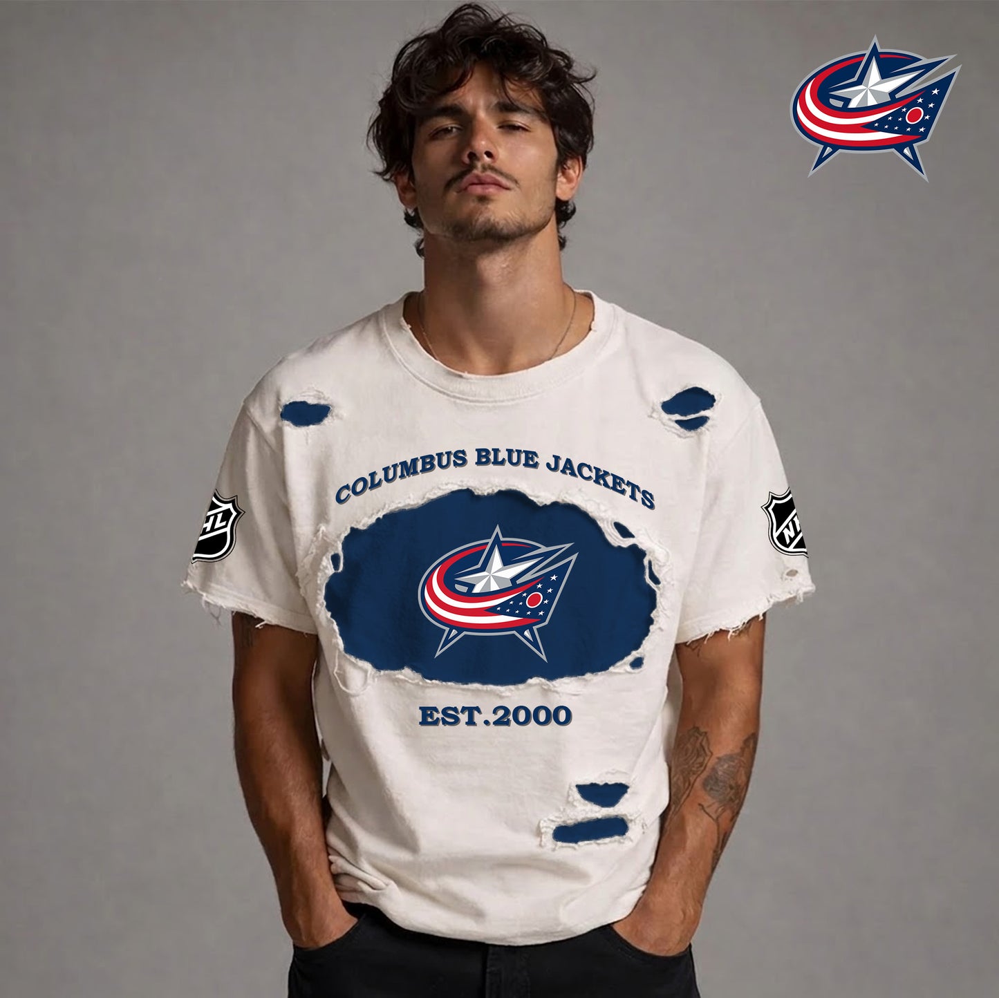 PREMIUM NHL  x CBJ RETRO WASH SHIRT NDT NTN 080426