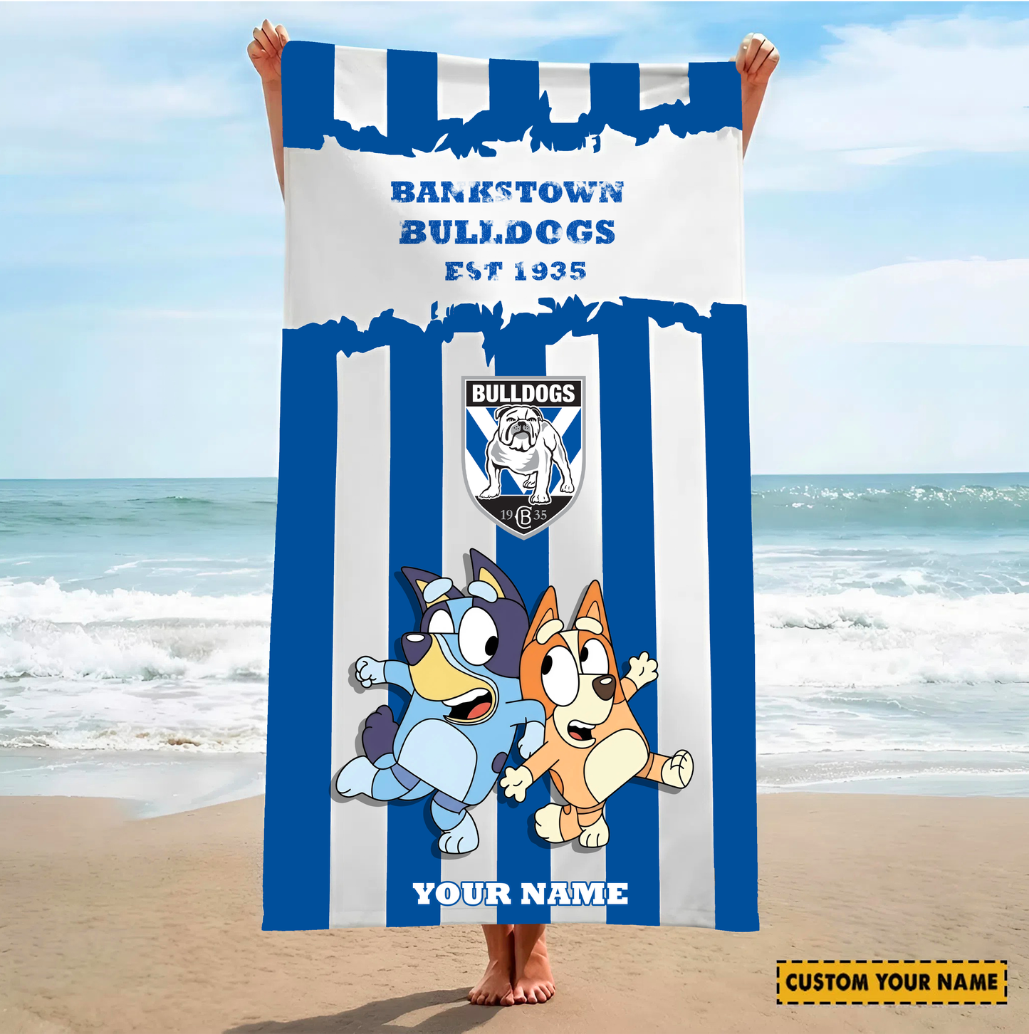 PREMIUM NRL X CBB BLUEY&BINGO  Beach Towel Personalized NDT VHM 280326