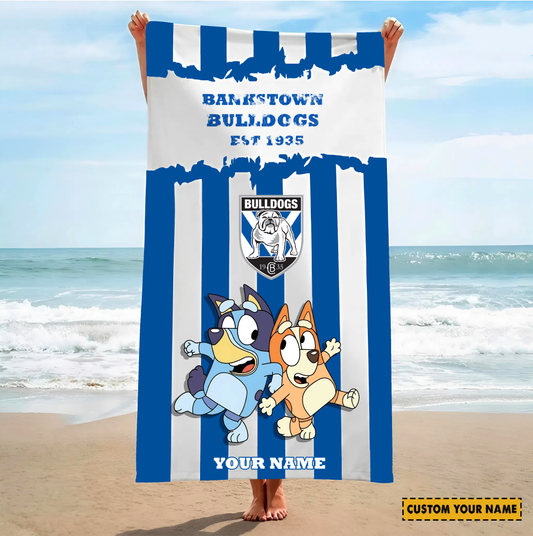 PREMIUM NRL X CBB BLUEY&BINGO  Beach Towel Personalized NDT VHM 280326