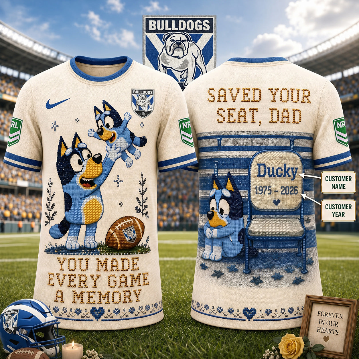 PREMIUM NRL X CBB Custom 3D BLUEY Faux-Stitch Dad Memorial Shirt NDT NTN 220526