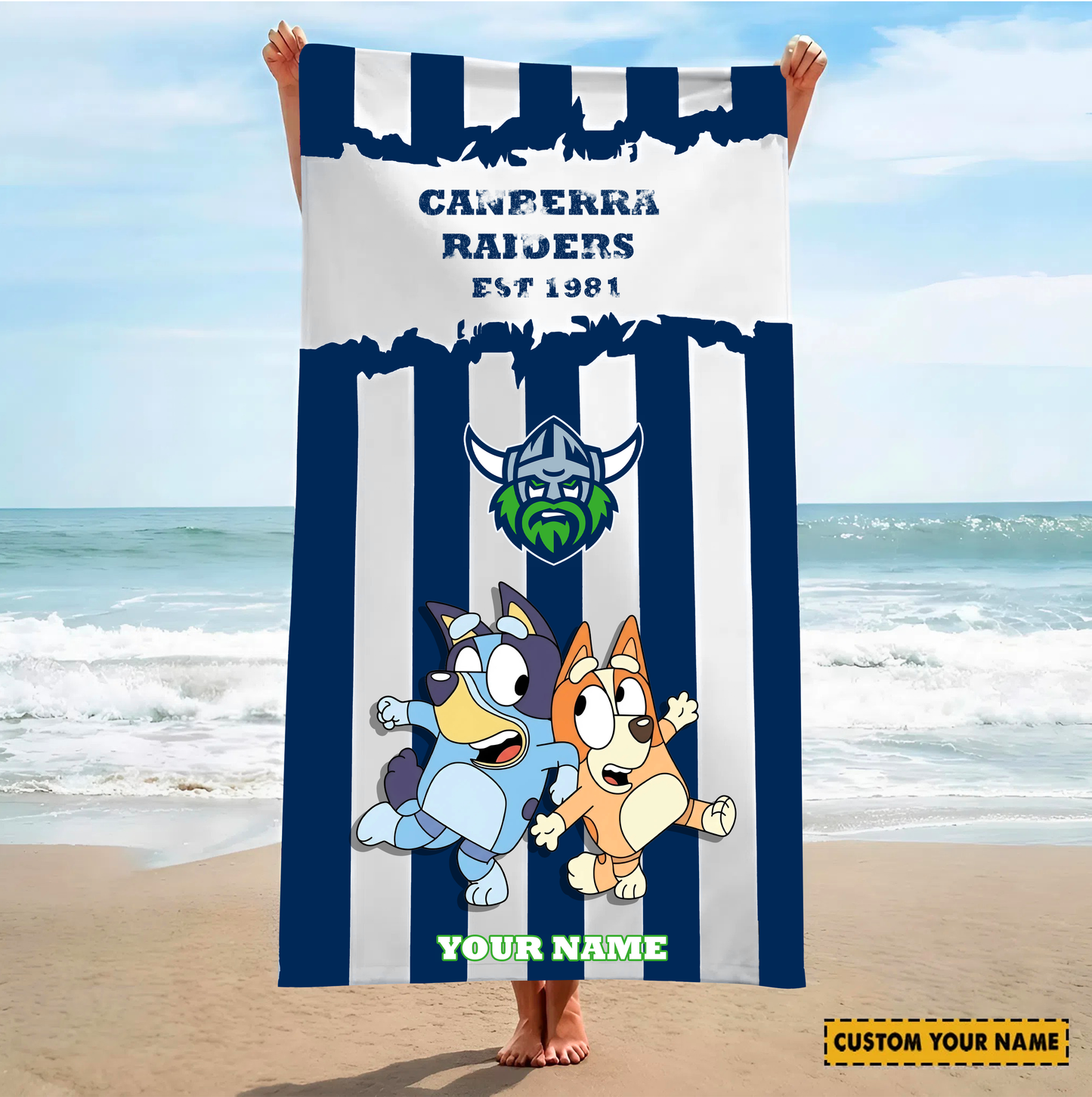 PREMIUM NRL X CR BLUEY&BINGO  Beach Towel Personalized NDT VHM 280326