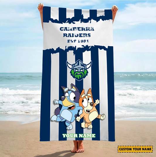 PREMIUM NRL X CR BLUEY&BINGO  Beach Towel Personalized NDT VHM 280326