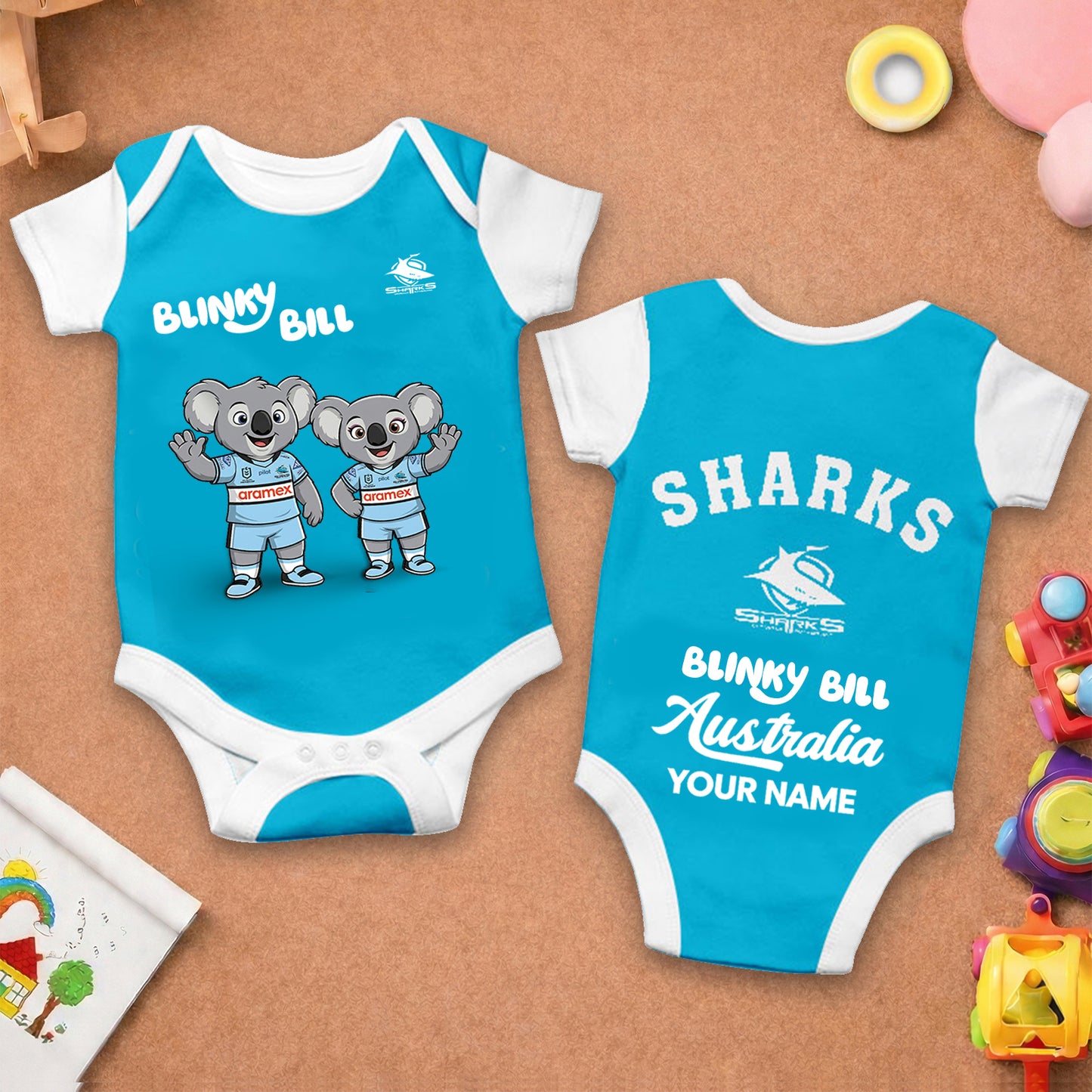 PREMIUM NRL X CS BLINKY BILL Baby Romper Custom Name For Kids NDT LVH 130426 1