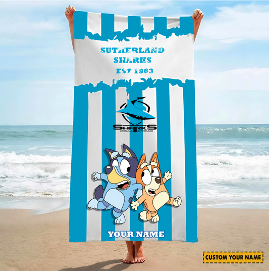 PREMIUM NRL X CSS  BLUEY&BINGO  Beach Towel Personalized NDT VHM 280326
