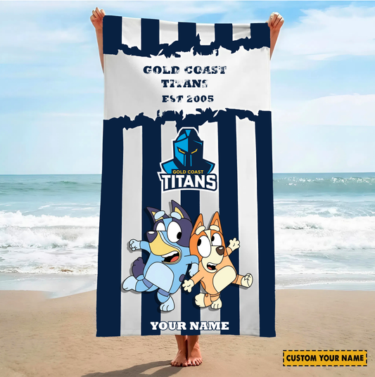 PREMIUM NRL X GCT BLUEY&BINGO  Beach Towel Personalized NDT VHM 280326