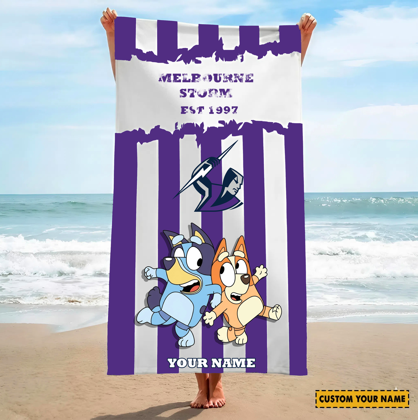 PREMIUM NRL X MS BLUEY&BINGO  Beach Towel Personalized NDT VHM 280326