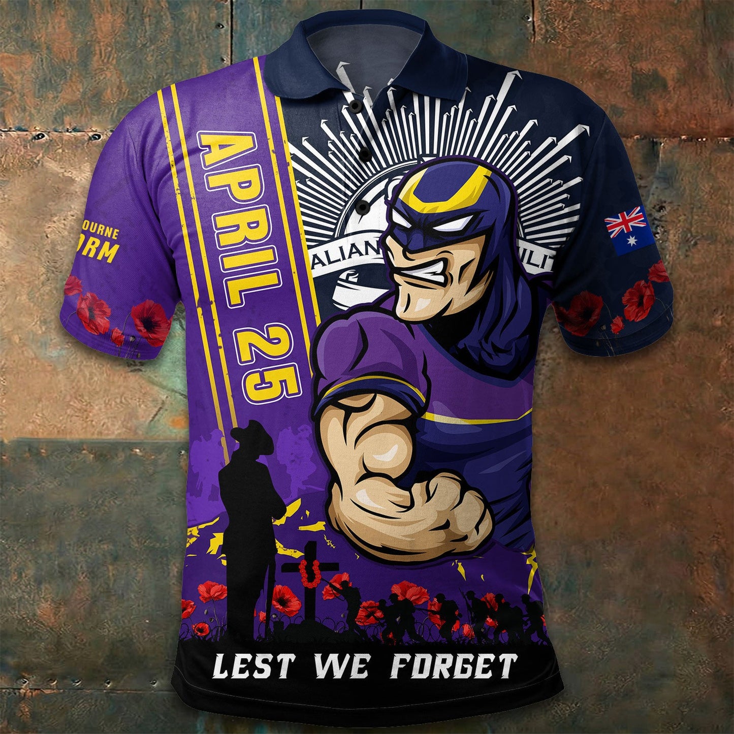PREMIUM NRL X MS Polo Shirt Anzac Day Lest We Forget Strong Fighting NDT LVH