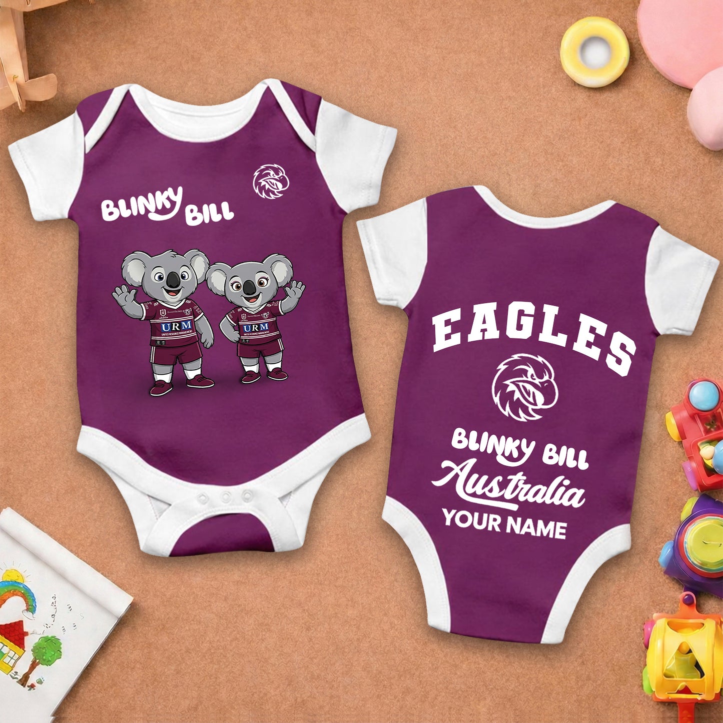 PREMIUM NRL X MSE BLINKY BILL Baby Romper Custom Name For Kids NDT LVH 130426 1