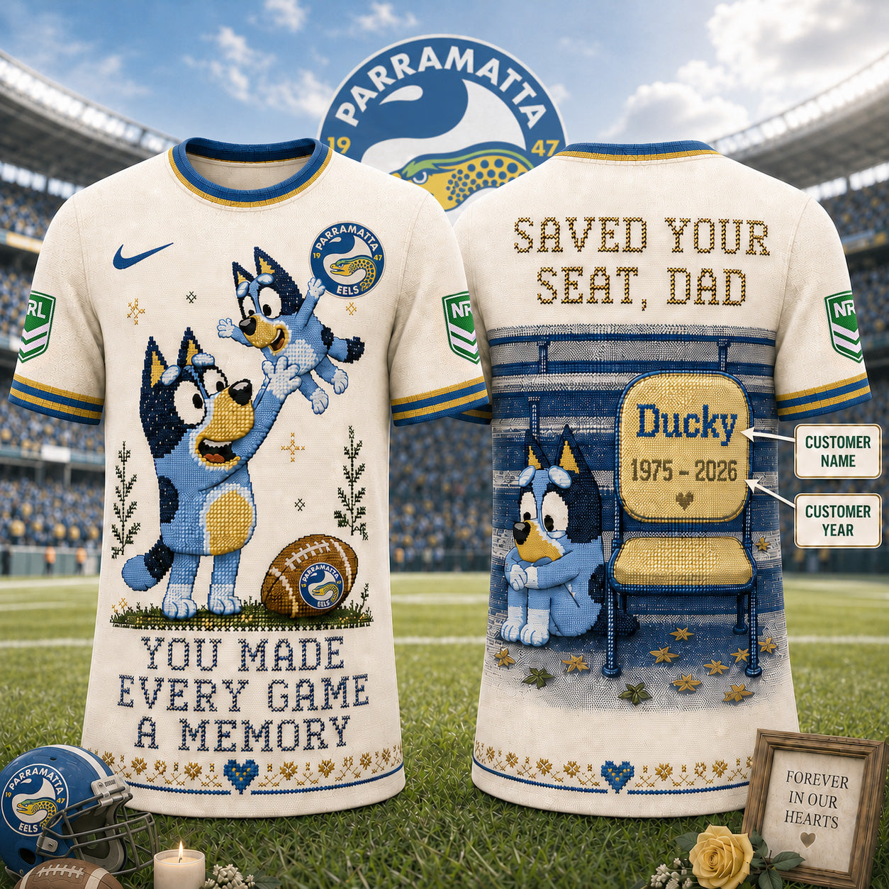 PREMIUM NRL X PE Custom 3D BLUEY Faux-Stitch Dad Memorial Shirt NDT NTN 220526