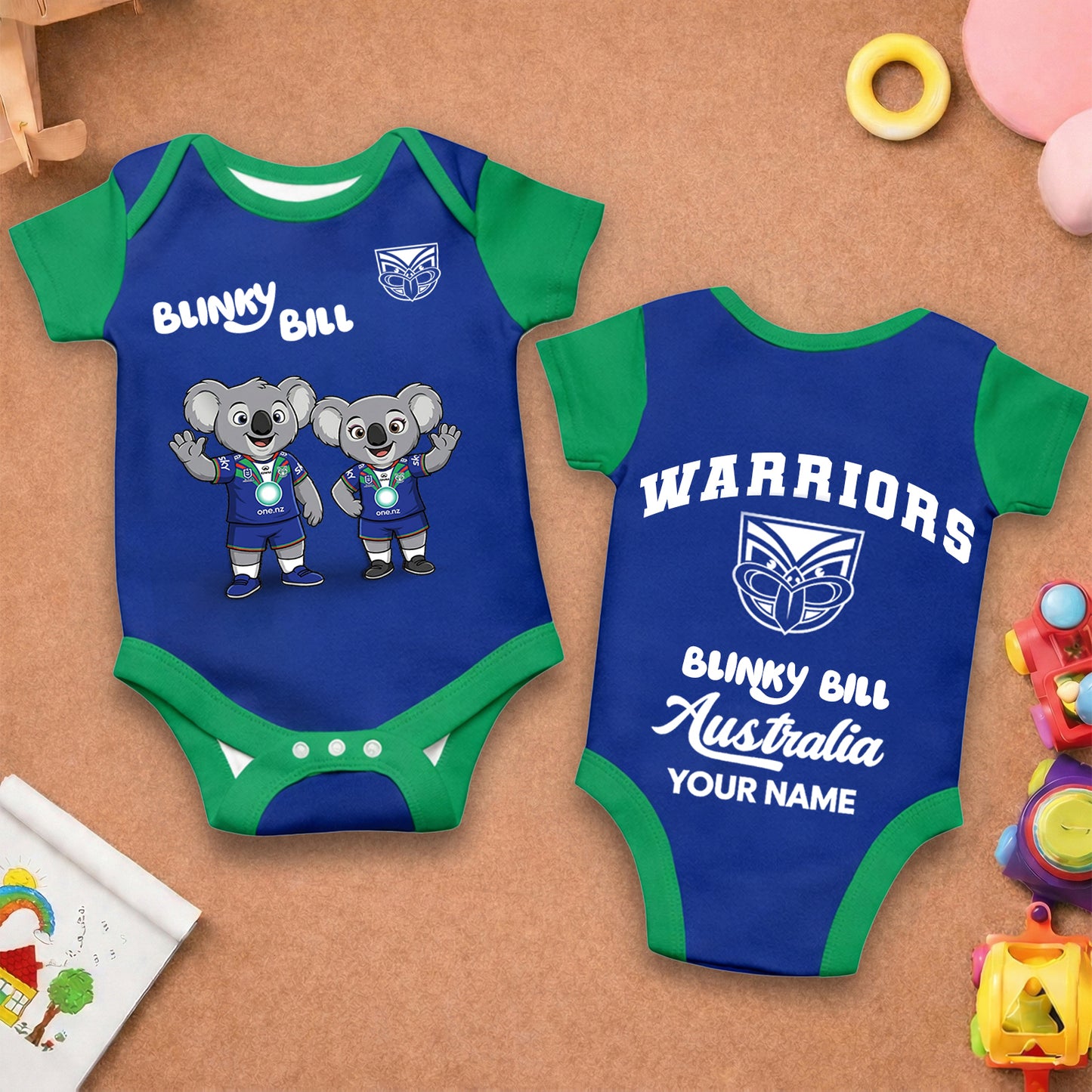 PREMIUM NRL X WAR BLINKY BILL Baby Romper Custom Name For Kids NDT LVH 130426 1