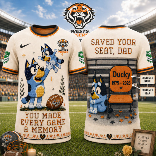 PREMIUM NRL X WT Custom 3D BLUEY Faux-Stitch Dad Memorial Shirt NDT NTN 220526