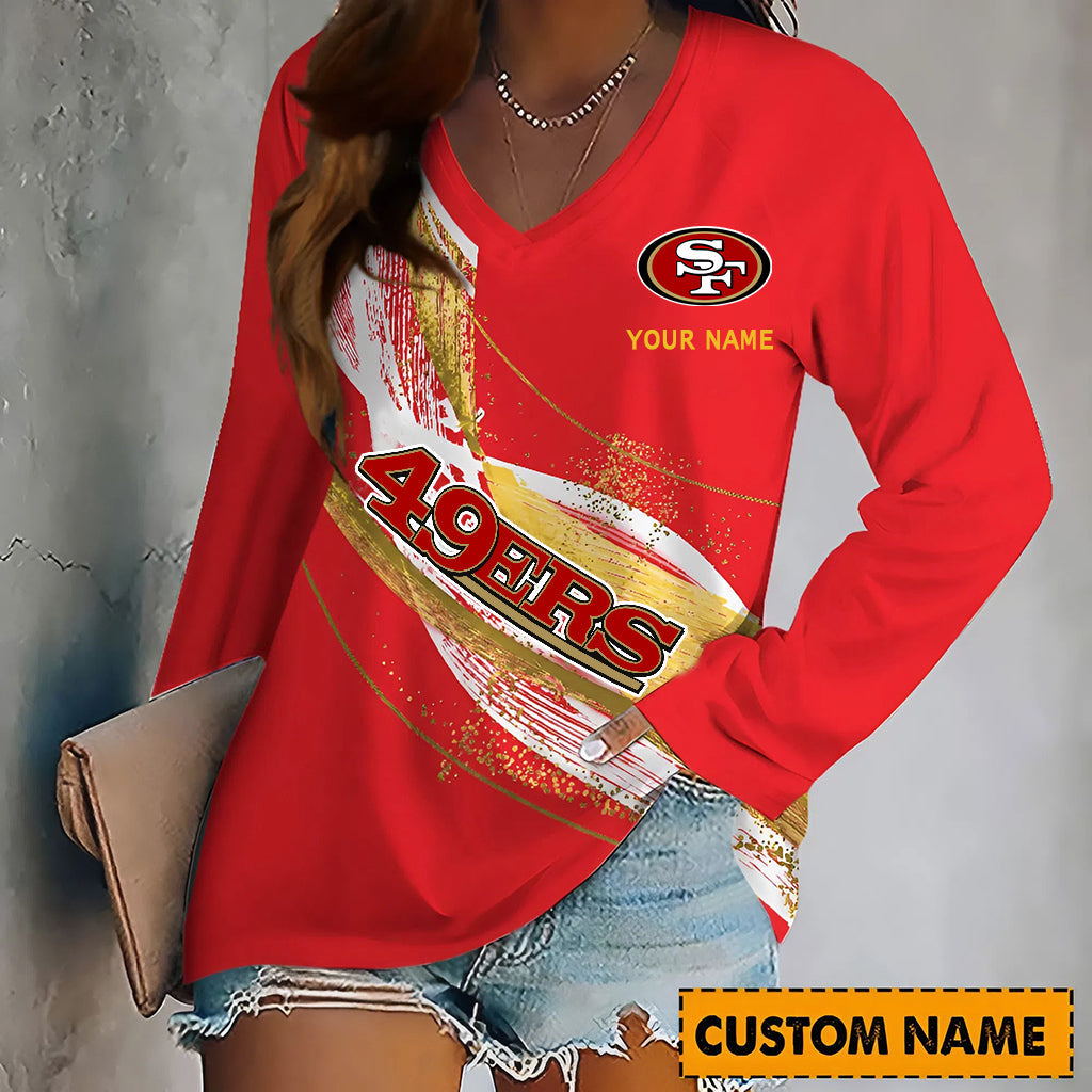 PREMIUM NFL X SF Women‘s V-Neck Long-Sleeved Shirt - Custom Name Gifts For Fans NDT NHM 240226