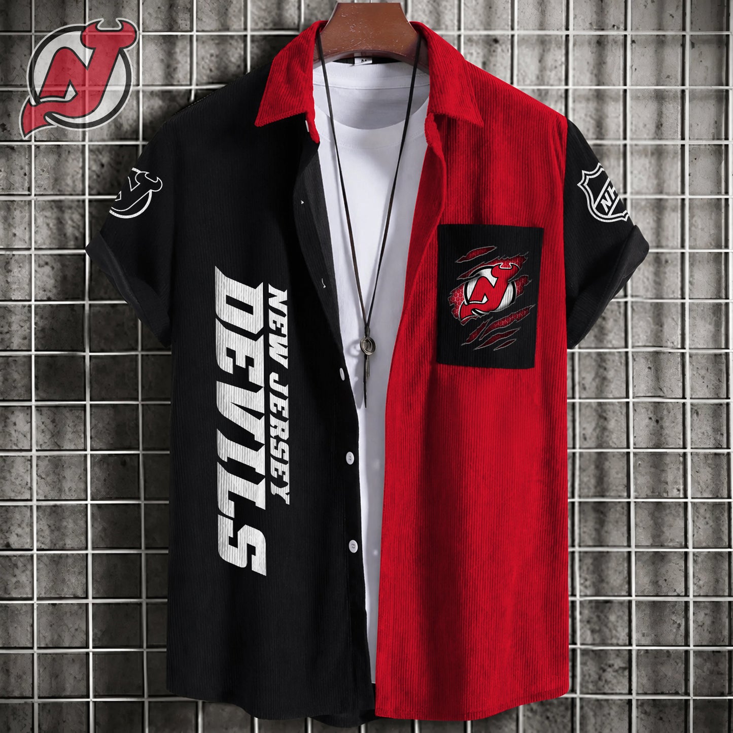 PREMIUM NHL X NJD Patchwork Lapel Striped Shirts Limited Editions NDT NHM 240526