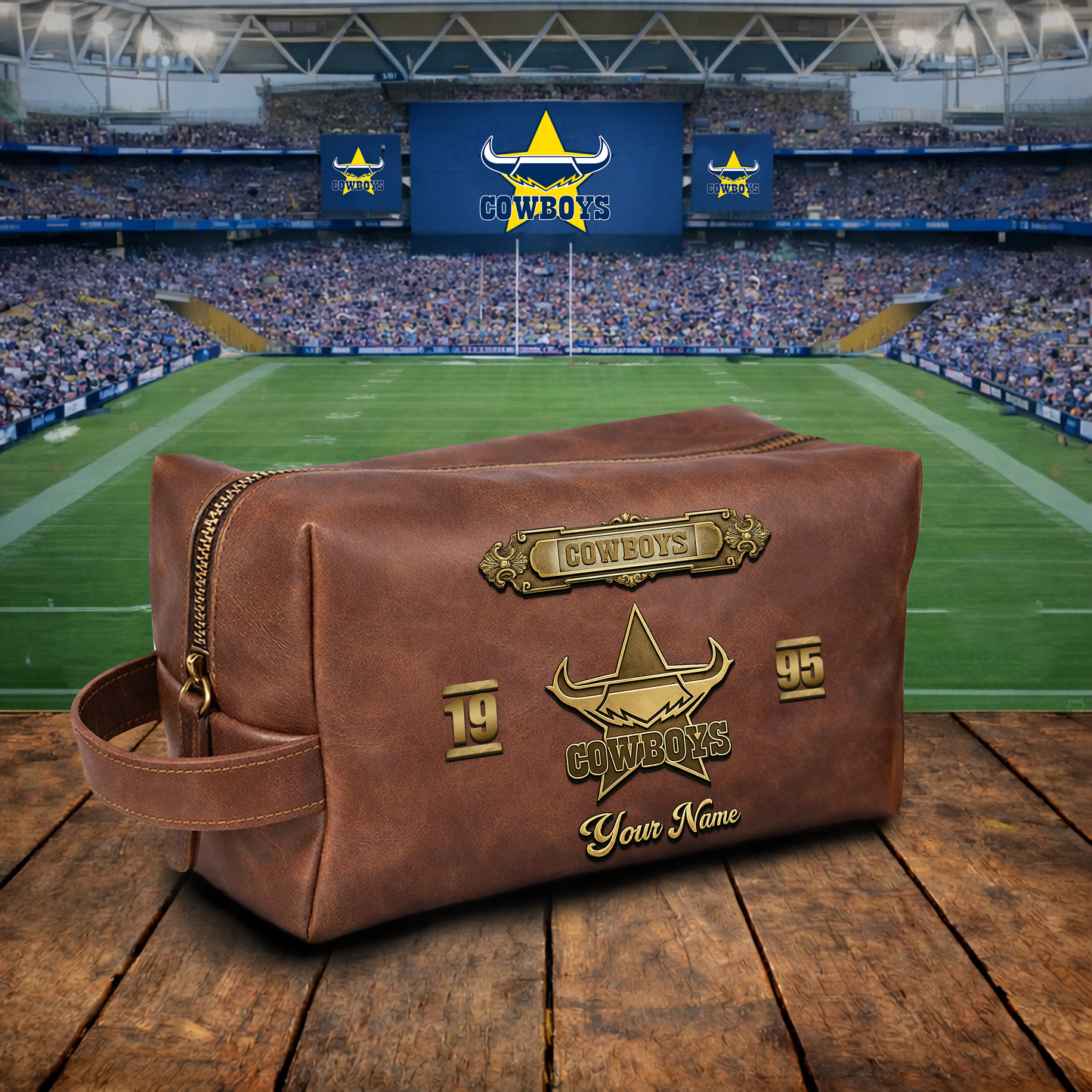 PREMIUM NRL  X NQC 3D EMBOSSED LEATHER TOILETRY BAG Limited Edition NDT VHM