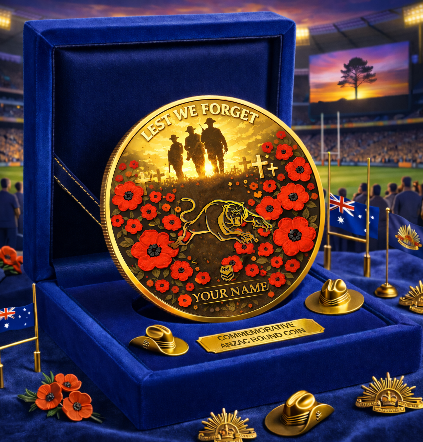 PREMIUM NRL X PP Anzac Day 2026 Commemorative Coin Custom Name Limited Edition NDT VHM 160326