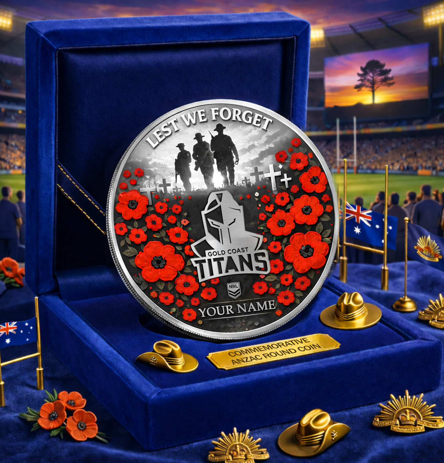 PREMIUM NRL X GCT Anzac Day 2026 Commemorative Coin Custom Name Limited Edition NDT VHM 160326
