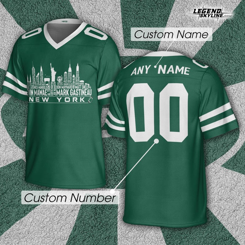 Personalized NYJ Football Jersey Greatest Of All Time Team Legends, City Skyline Shirt DDT CTND