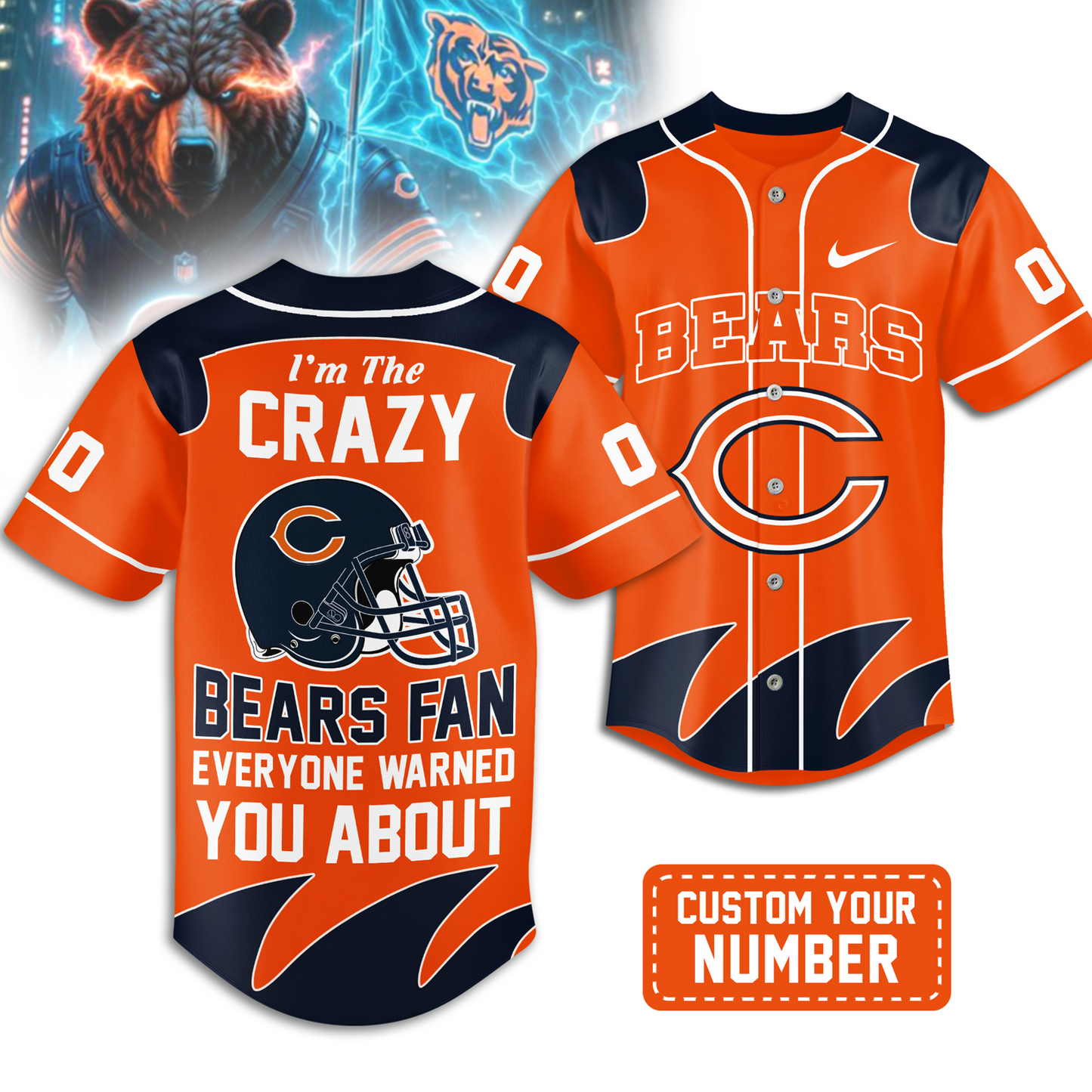 Premium CHI x NFL Crazy Football Fan Personalized Jersey DATND TANTD