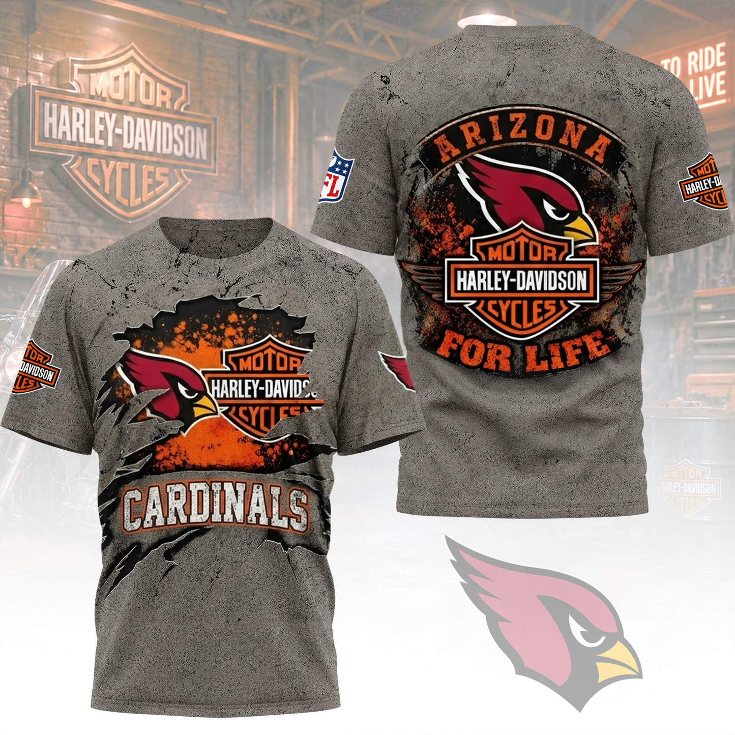 Premium NFL ARI x Harley Davidson For Life T-shirt V5 NMD 180526 TTV