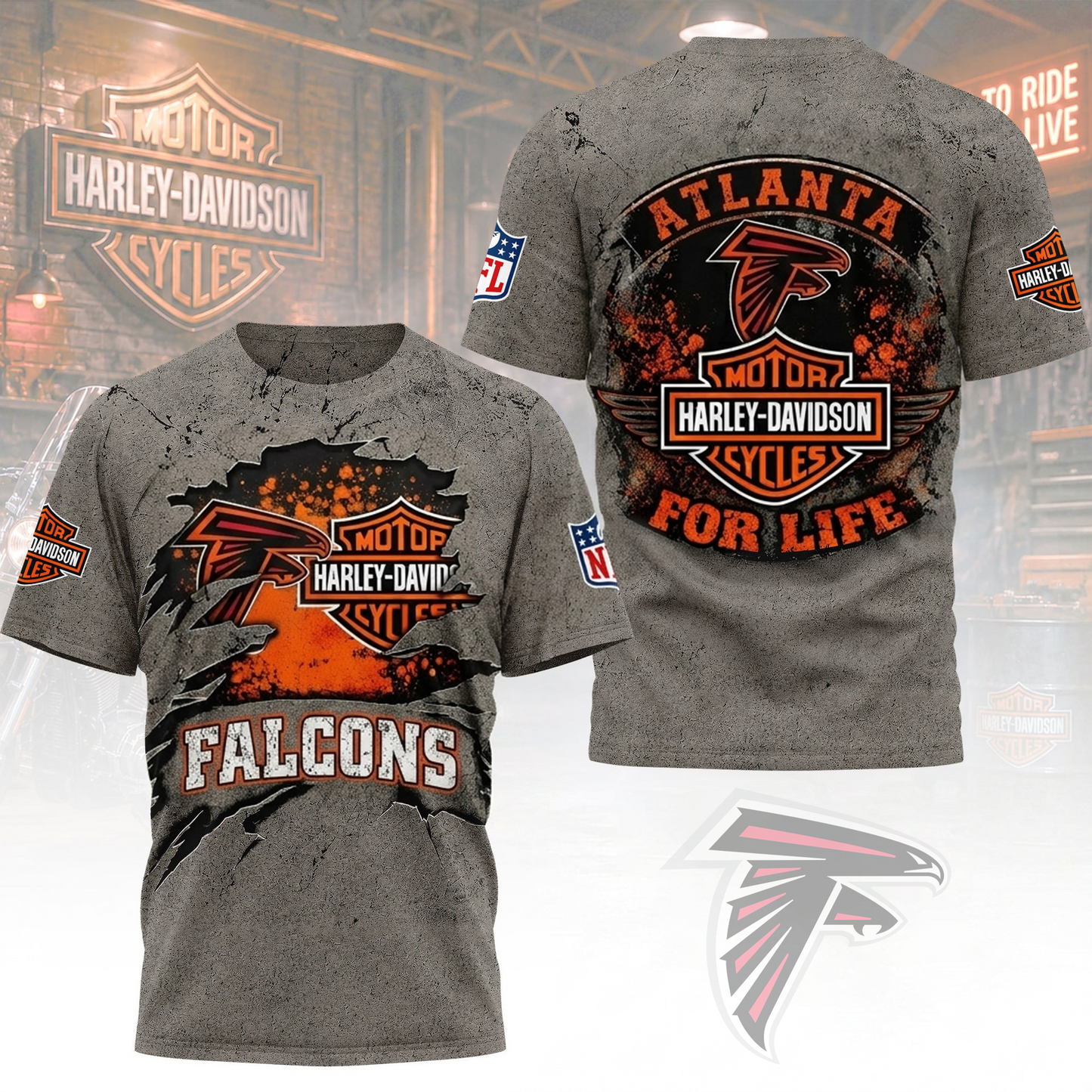 Premium NFL ATL x Harley Davidson For Life T-shirt V5 NMD 180526 TTV