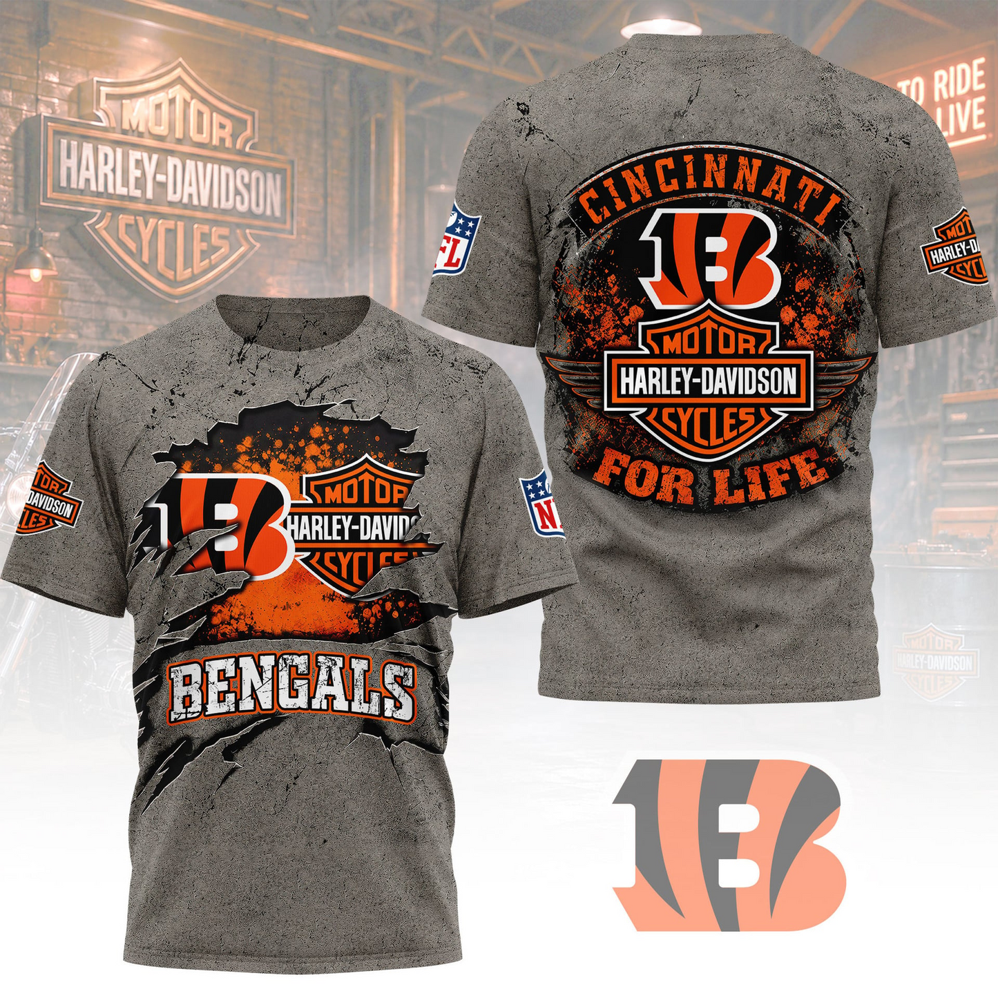 Premium NFL CIN x Harley Davidson For Life T-shirt V5 NMD 180526 TTV