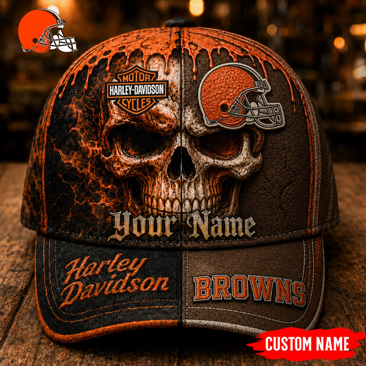 Premium NFL CLE Harley Davidson Split Skull Classic Cap V38 NMD CTKT
