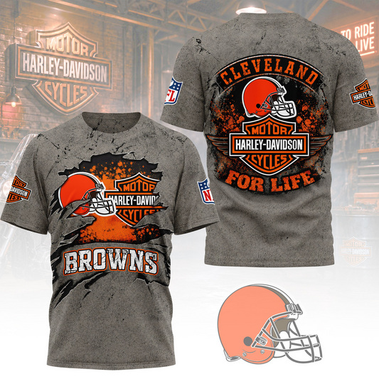 Premium NFL CLE x Harley Davidson For Life T-shirt V5 NMD 180526 TTV