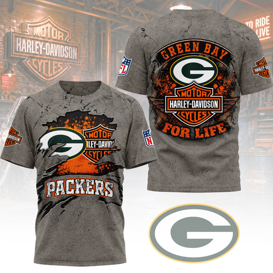 Premium NFL GB x Harley Davidson For Life T-shirt V5 NMD 180526 TTV