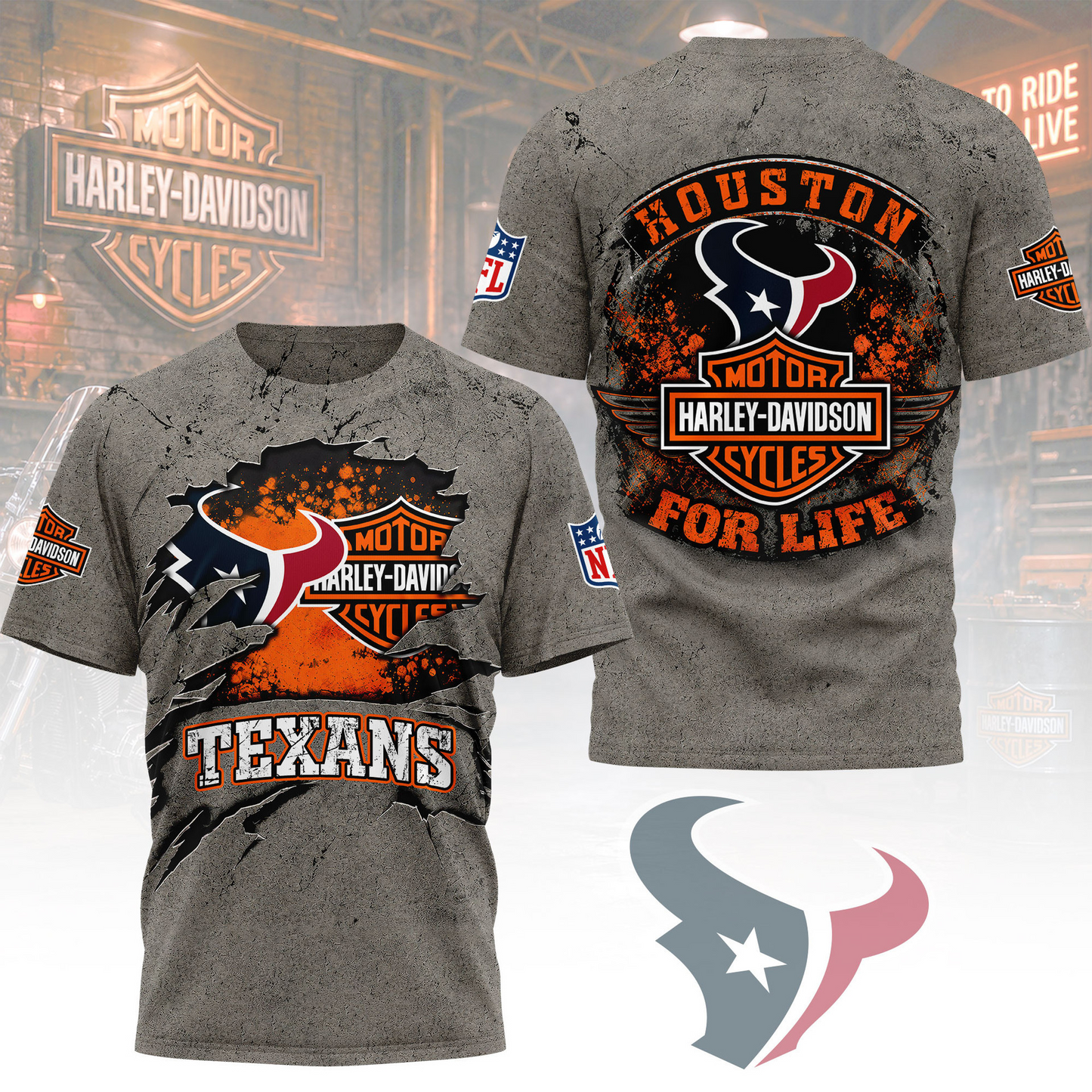 Premium NFL HOU x Harley Davidson For Life T-shirt V5 NMD 180526 TTV