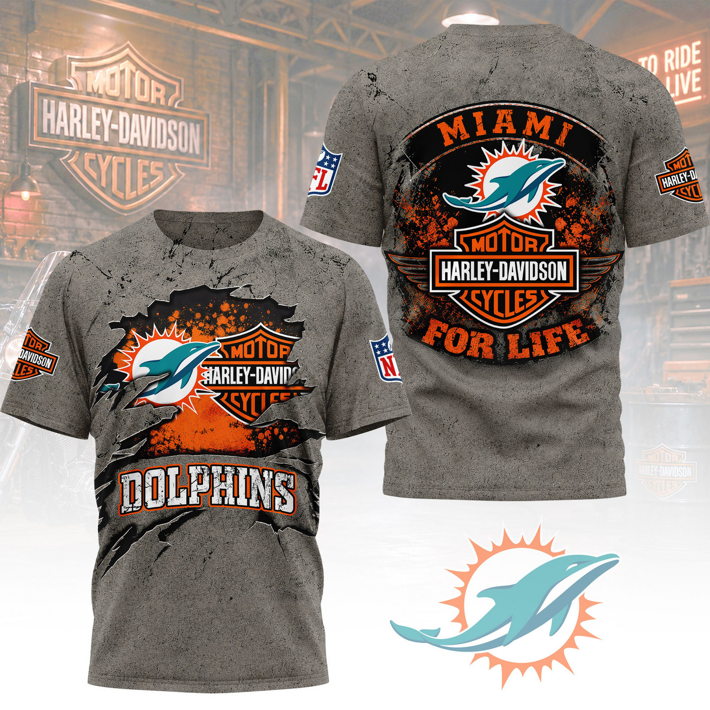 Premium NFL MIA x Harley Davidson For Life T-shirt V5 NMD 180526 TTV
