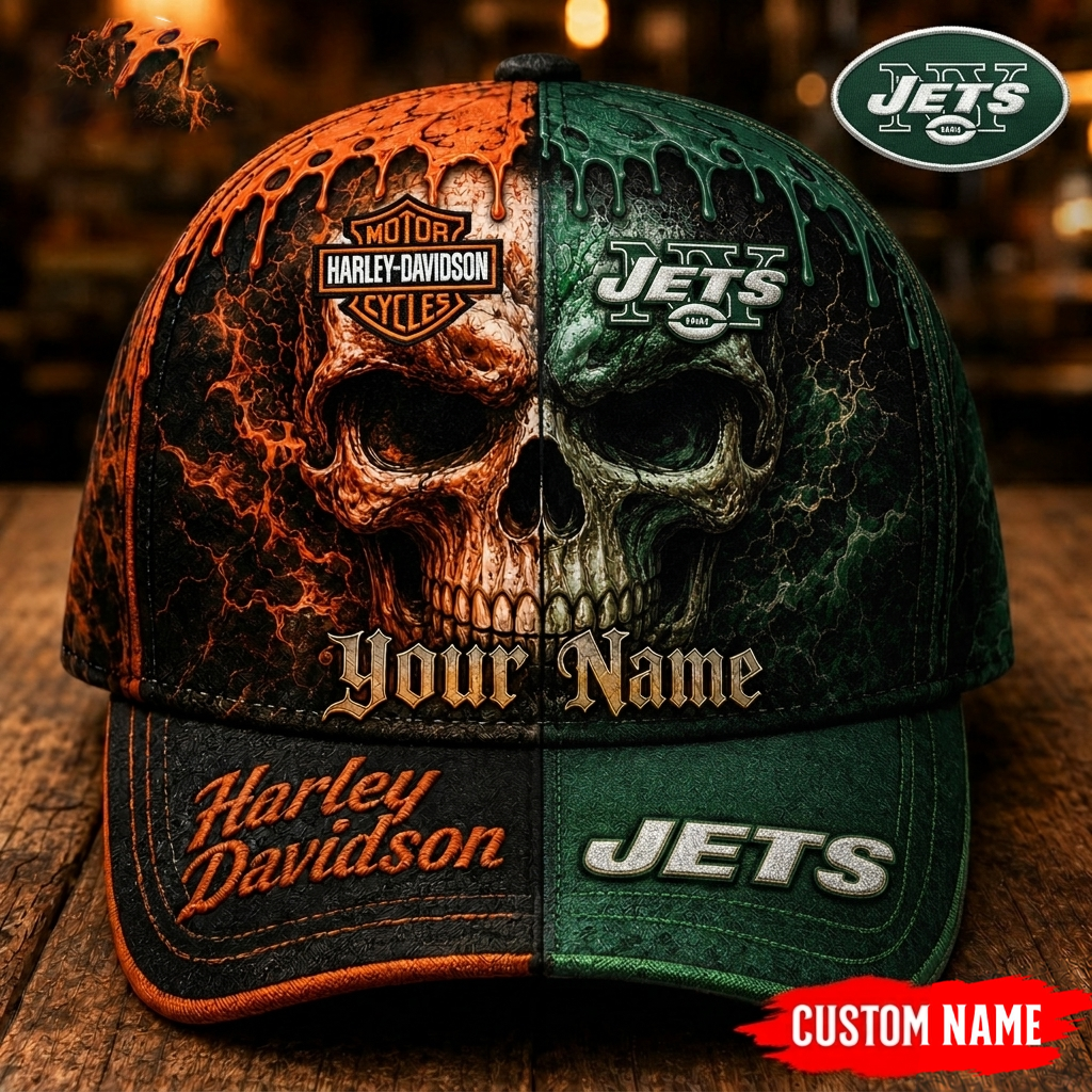 Premium NFL NYJ Harley Davidson Split Skull Classic Cap V38 NMD CTKT