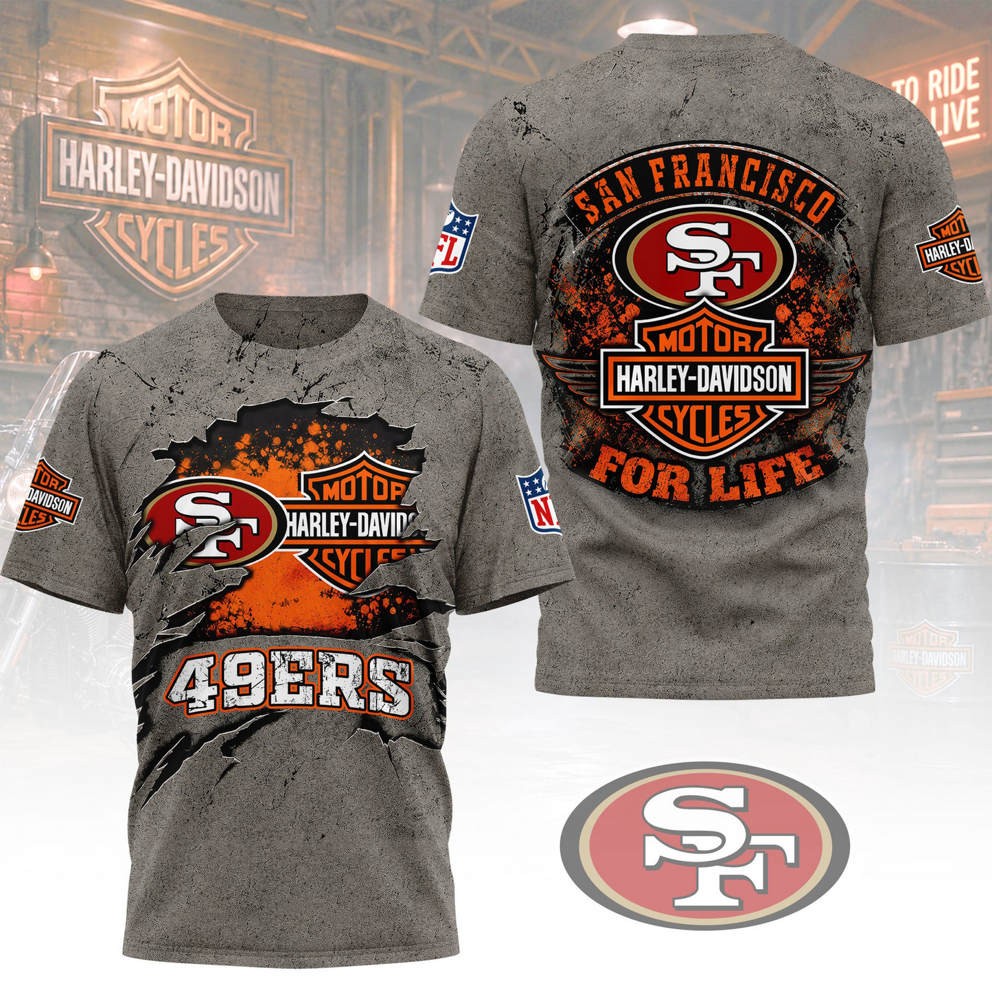 Premium NFL SF x Harley Davidson For Life T-shirt V5 NMD 180526 TTV
